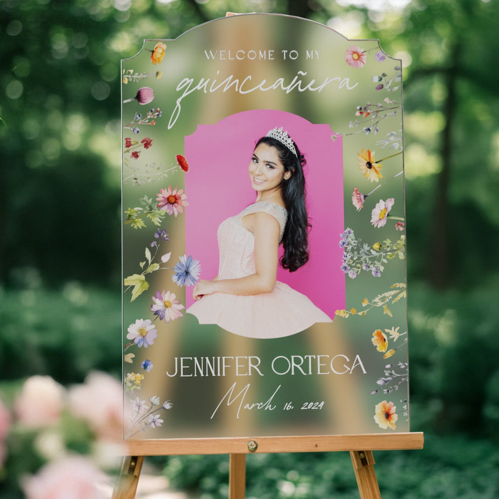 Quinceanera Sign with Photo, Wildflowers Quinceanera Birthday Sign - SpeedyOrders