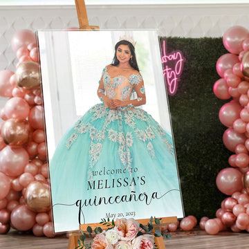 Quinceanera Welcome Sign with Photo, Mis Quince Sign - SpeedyOrders