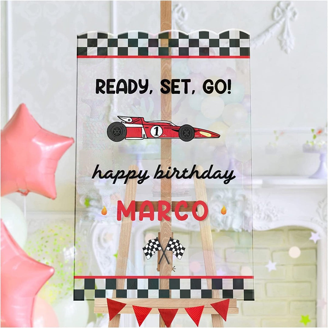Race Car Happy Birthday Welcome Sign - SpeedyOrders