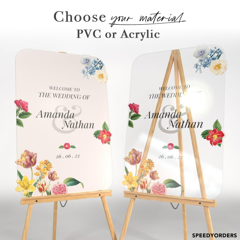 Radiant Floral Themed Wedding Ceremony Welcome Sign - SpeedyOrders