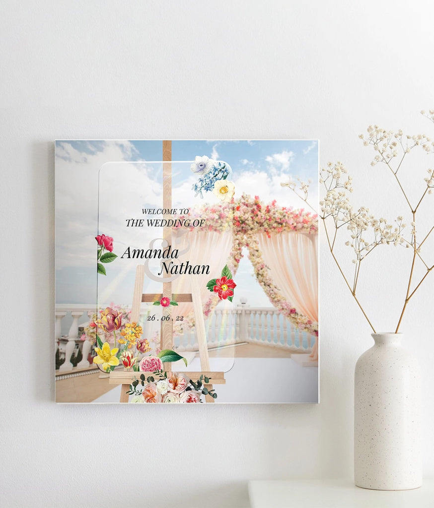 Radiant Floral Themed Wedding Ceremony Welcome Sign - SpeedyOrders