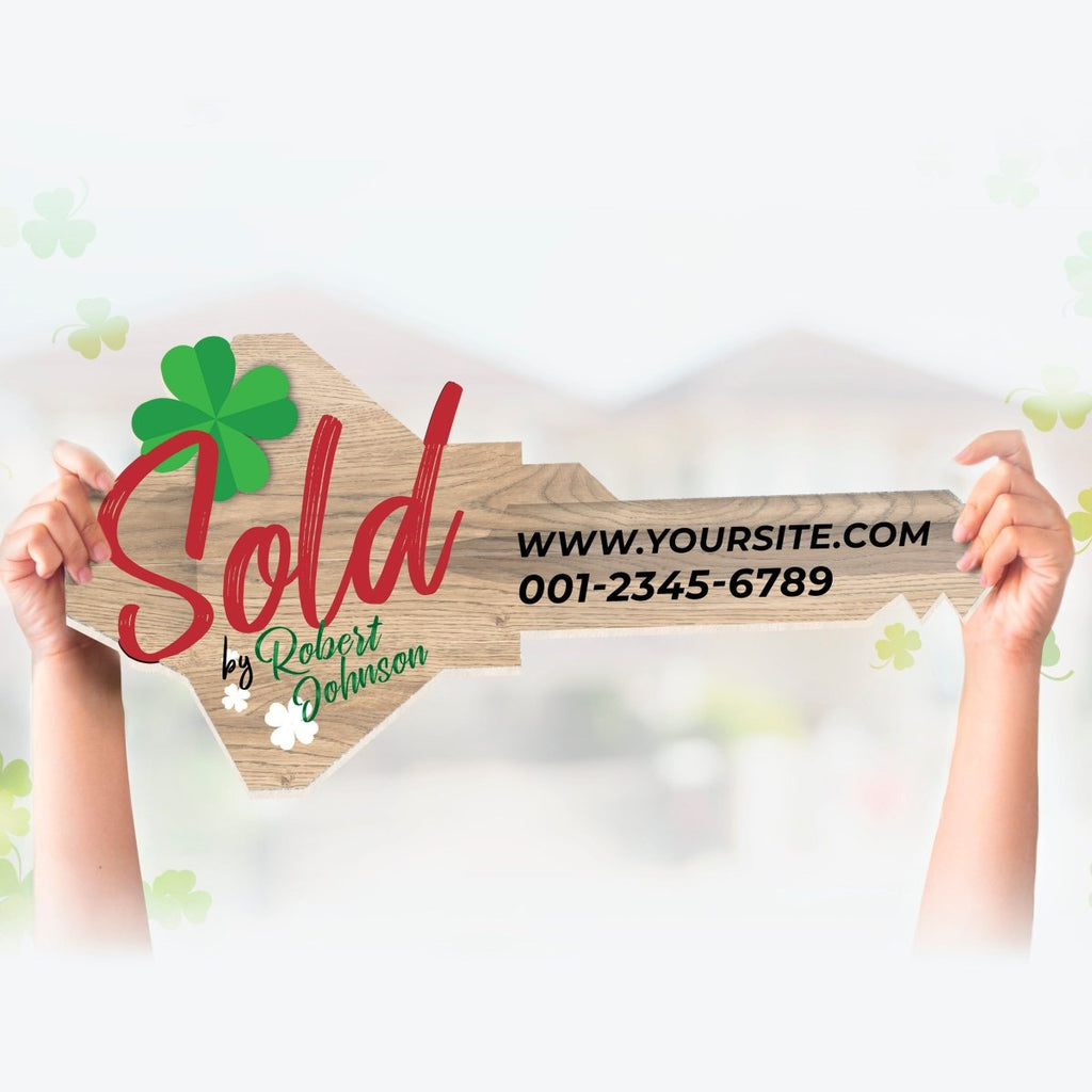 Real Estate Key Sign Customizable for Marketing: Clover Key - SpeedyOrders