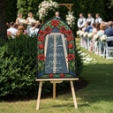 Red Floral Stained Glass Wedding Sign, Mirror Wedding Welcome Sign - SpeedyOrders