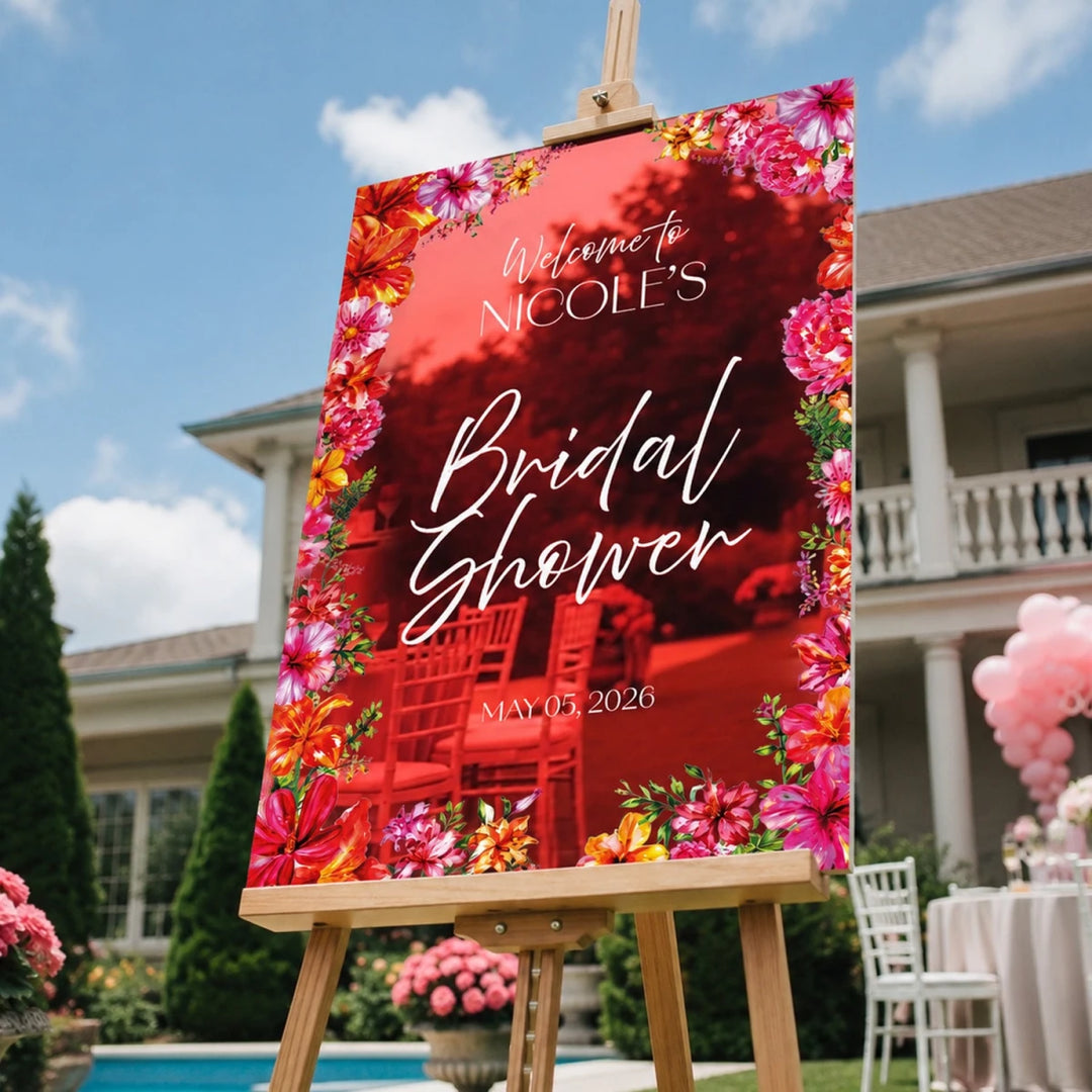 Red Mirror Bridal Shower Welcome Sign — Bold Mirror Acrylic - SpeedyOrders