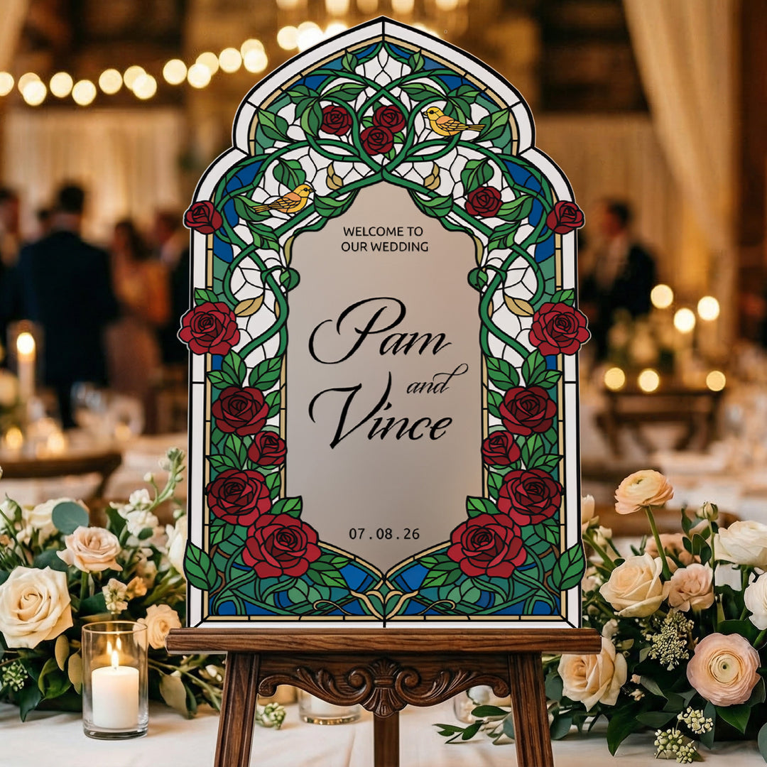 Red Roses Mirror Wedding Sign - SpeedyOrders