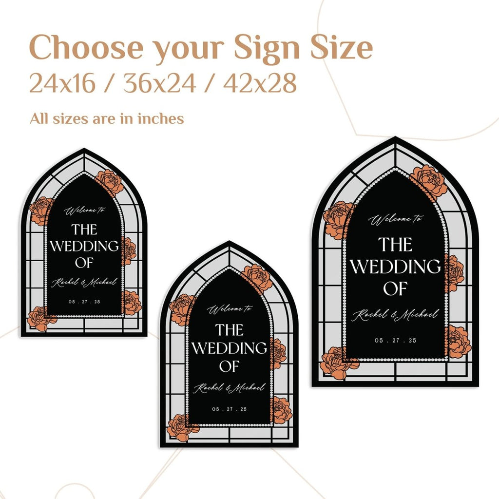 Red Roses Stained Glass Wedding Sign, Custom Black Wedding Welcome Signs - SpeedyOrders