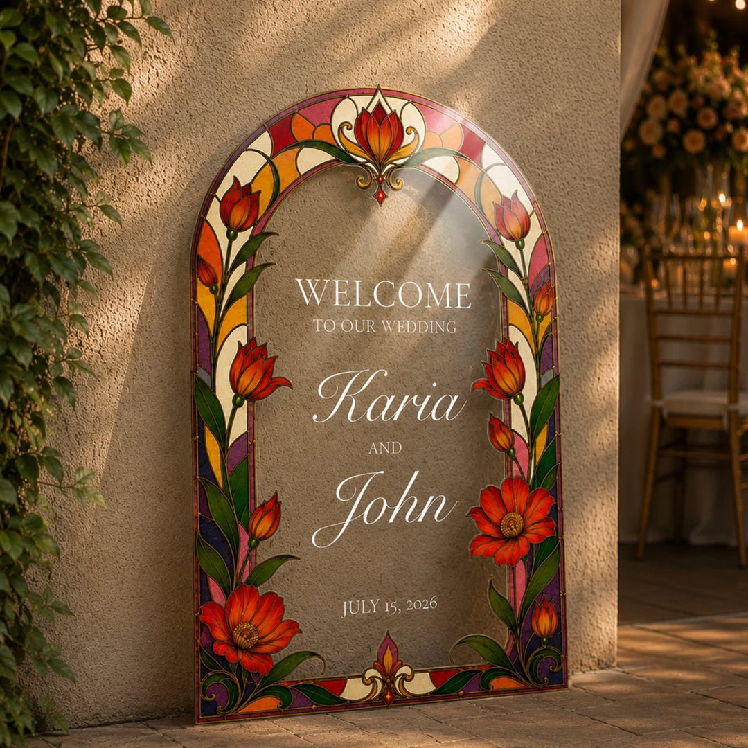 Red Tulip Folk Art Wedding Welcome Sign - SpeedyOrders