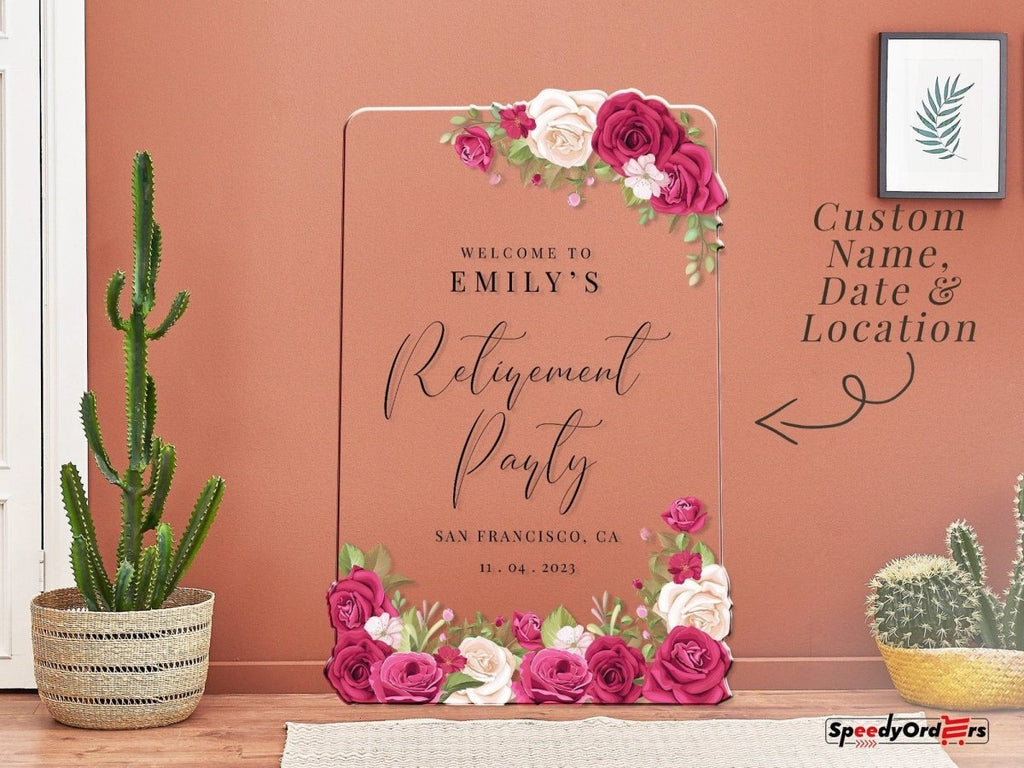 Retirement Party Welcome Sign, Custom Blushing Roses Retirement Sign - SpeedyOrders