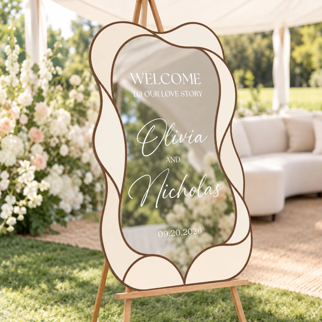 Retro Wavy Frame Wedding Welcome Sign — Modern Minimalist Accent - SpeedyOrders