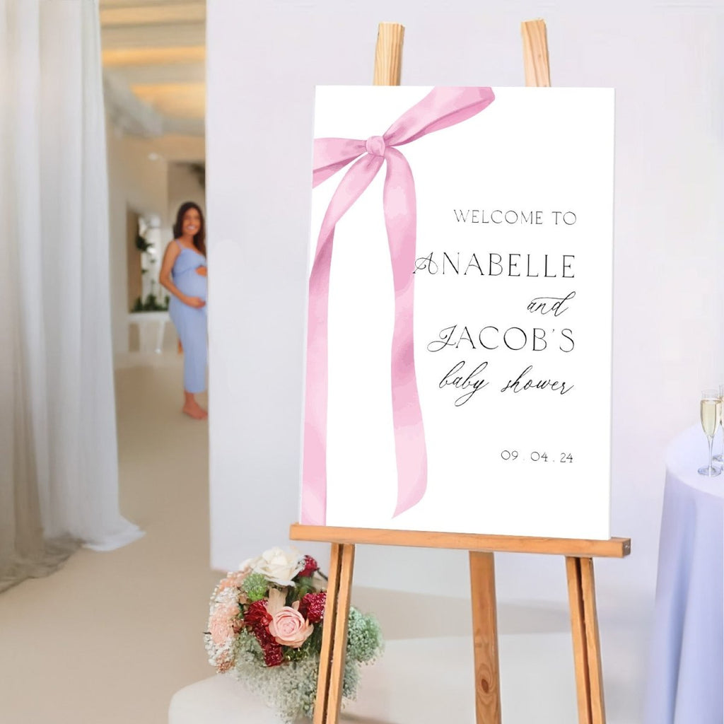 Ribbon Baby Shower Entrance Sign - Customizable & Elegant Welcome Decor - SpeedyOrders