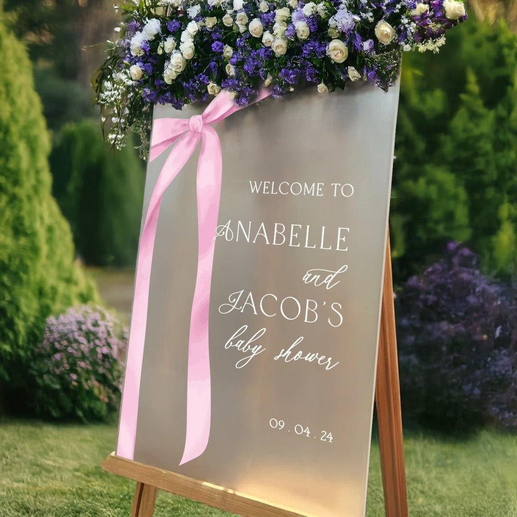 Ribbon Baby Shower Entrance Sign - Customizable & Elegant Welcome Decor - SpeedyOrders