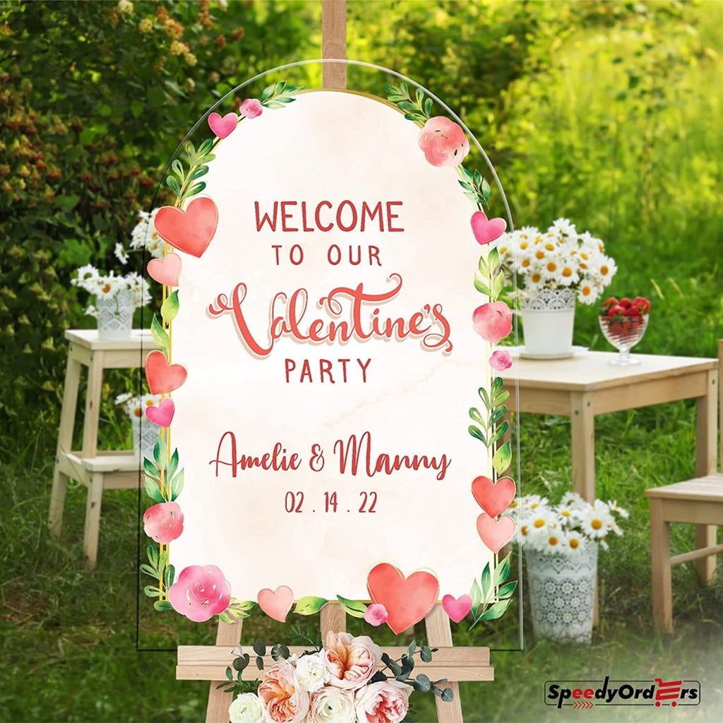 Roses and Hearts Custom Valentines Day Welcome Sign - SpeedyOrders