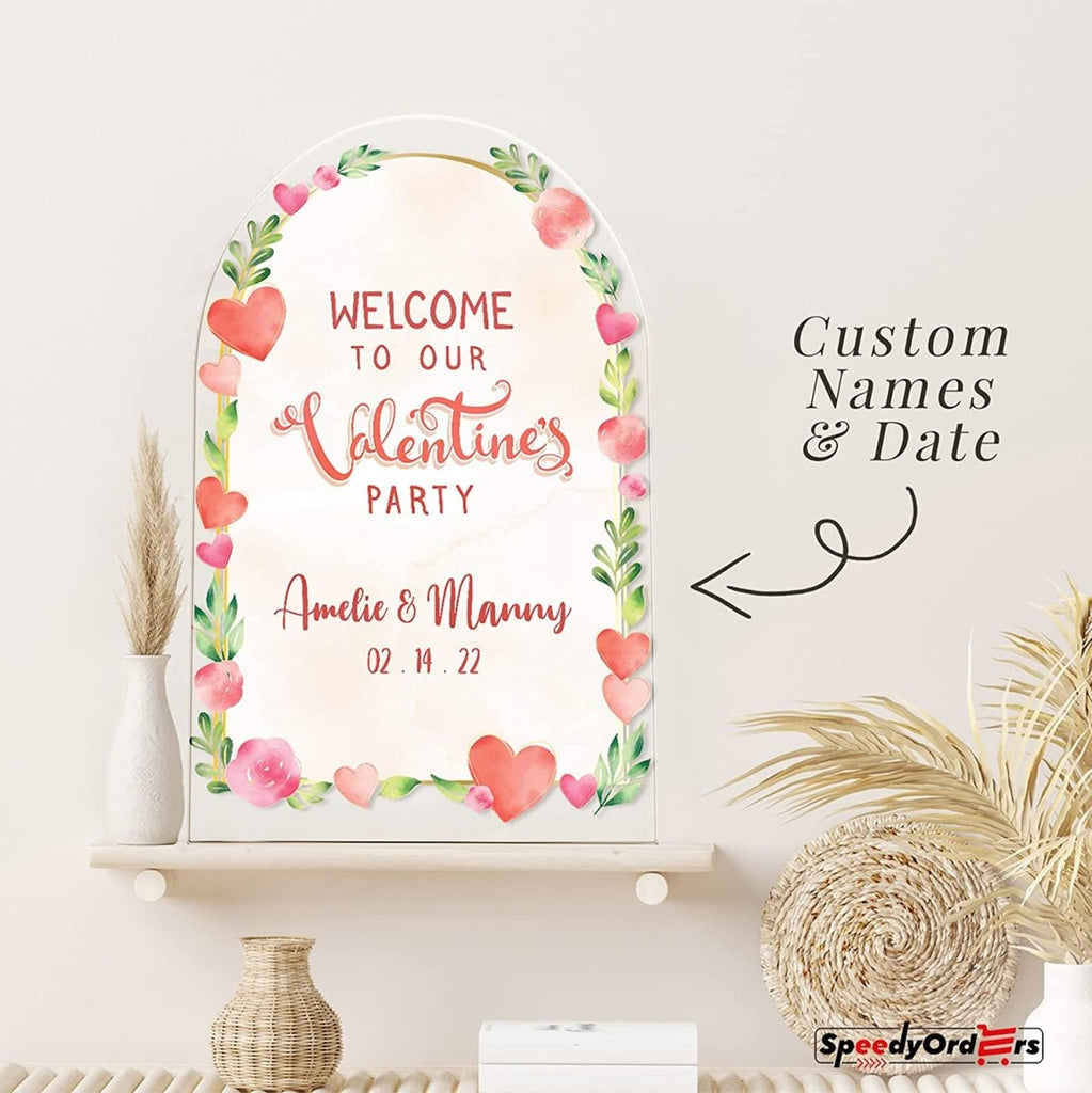 Roses and Hearts Custom Valentines Day Welcome Sign - SpeedyOrders