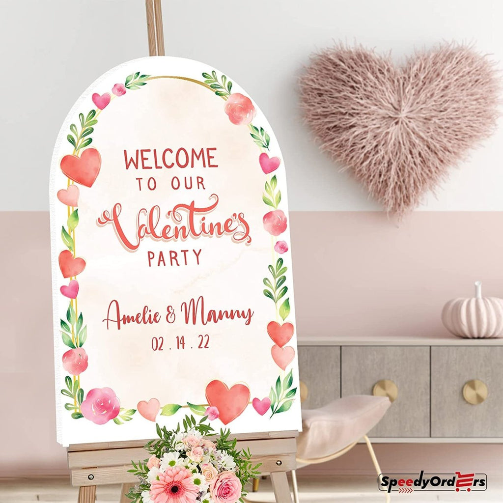 Roses and Hearts Custom Valentines Day Welcome Sign - SpeedyOrders