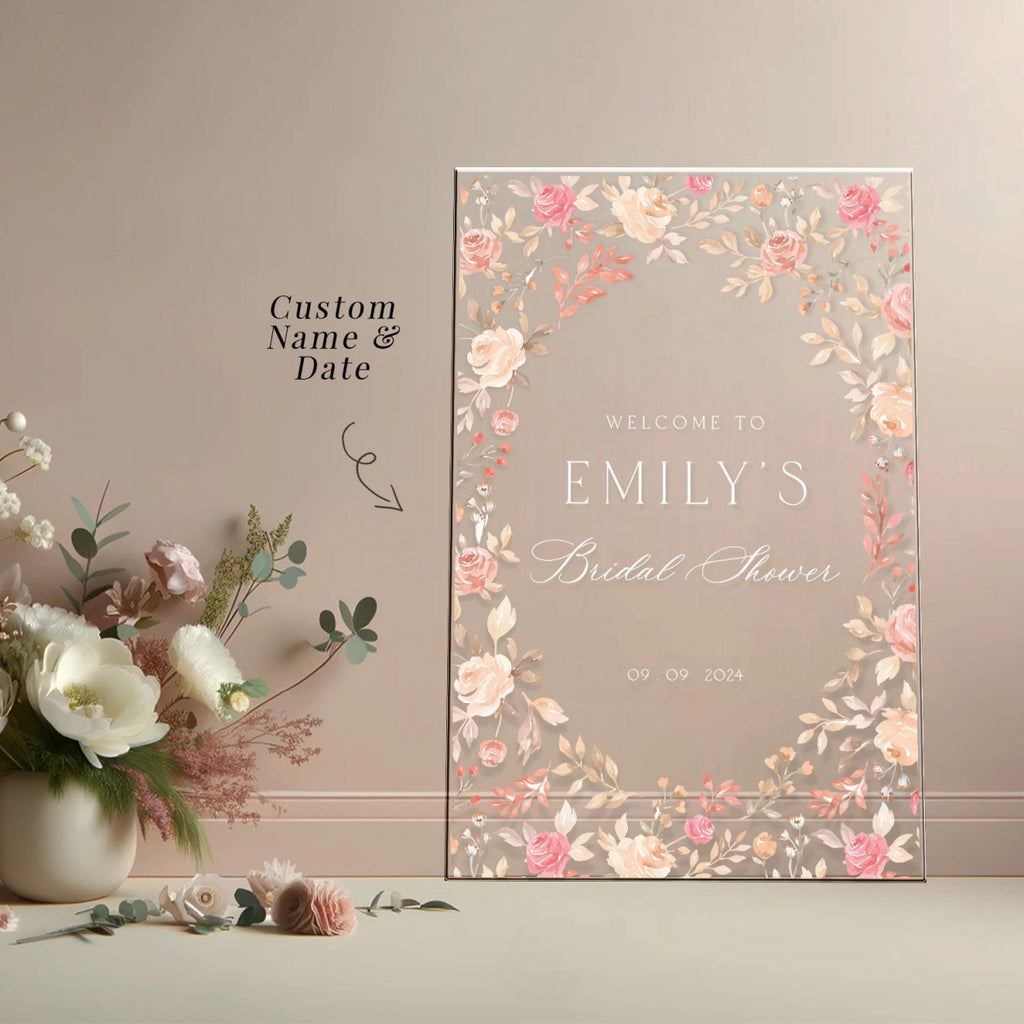 Roses Bridal Shower Sign, Pink Floral Bridal Shower Welcome - SpeedyOrders