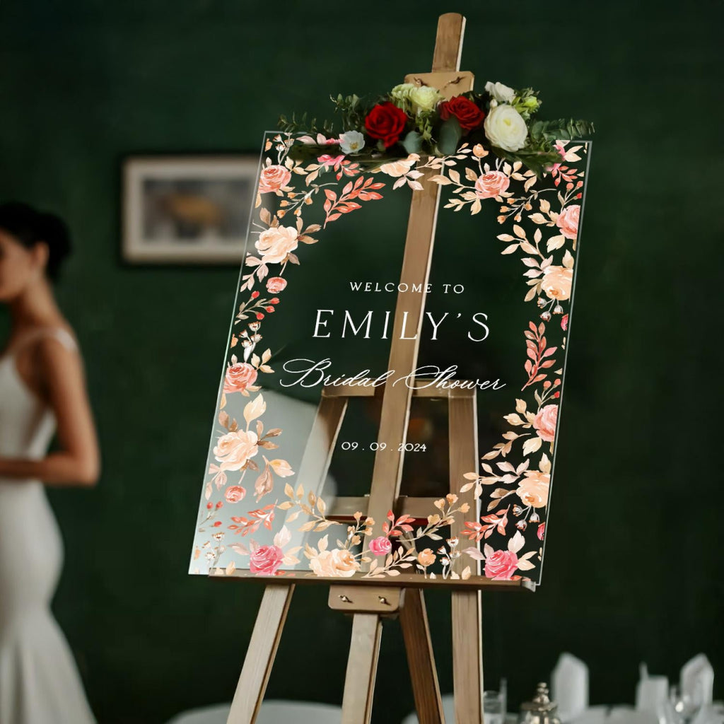 Roses Bridal Shower Sign, Pink Floral Bridal Shower Welcome - SpeedyOrders