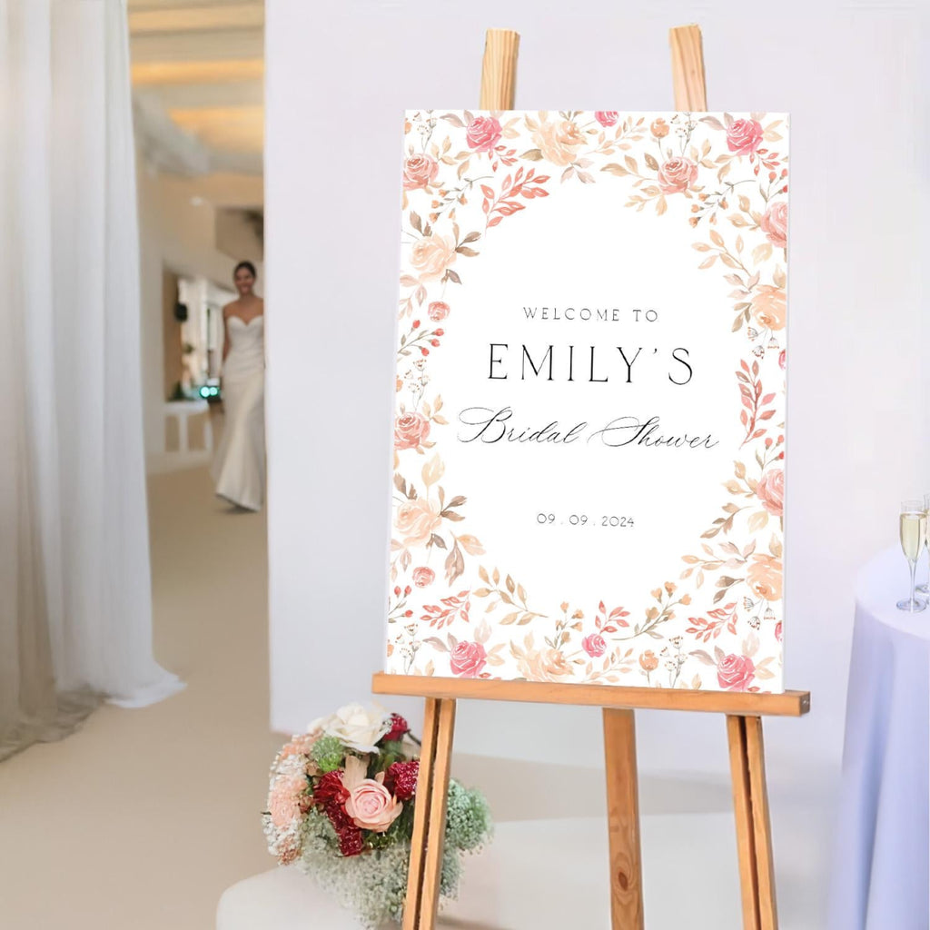 Roses Bridal Shower Sign, Pink Floral Bridal Shower Welcome - SpeedyOrders