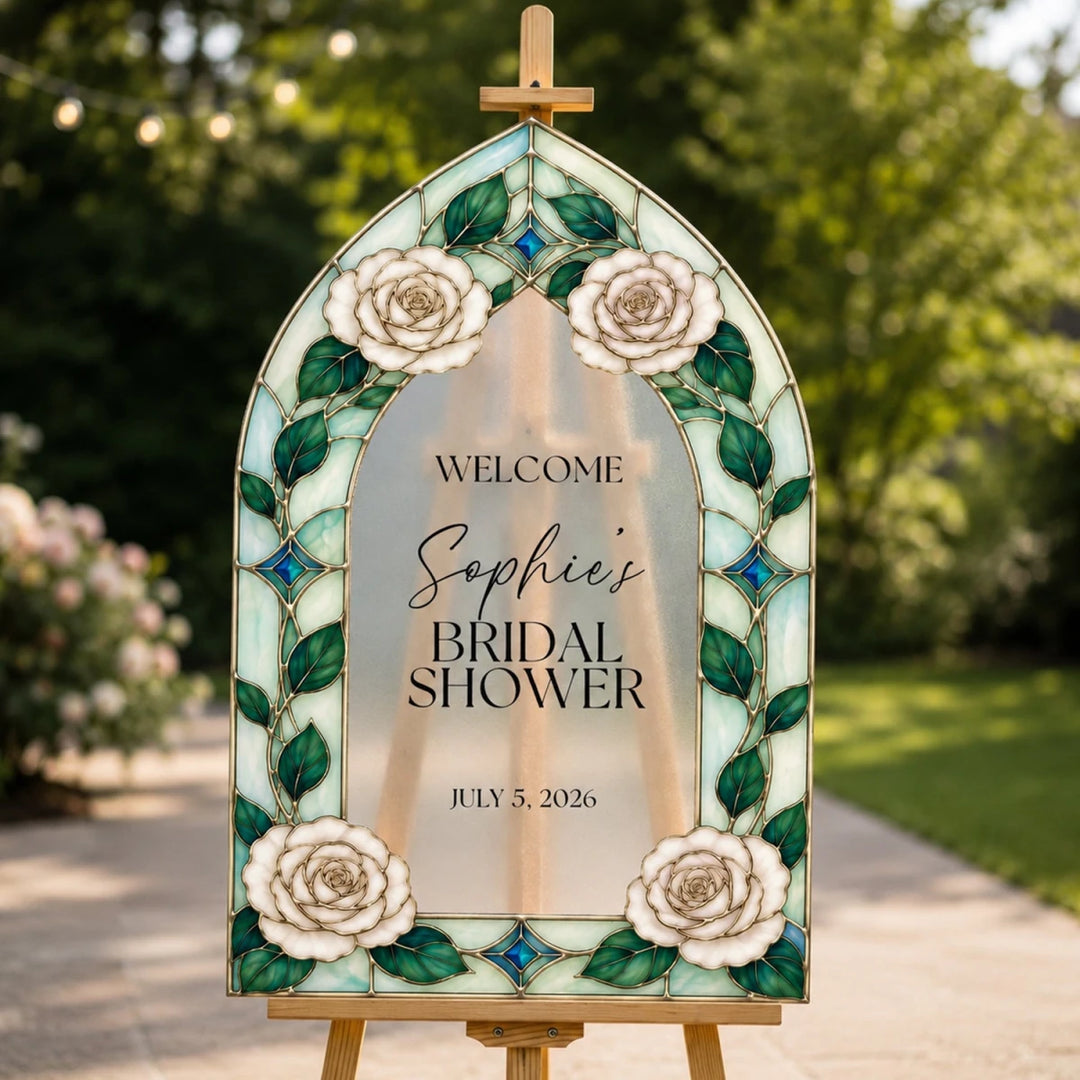 Roses Stained Glass Bridal Shower Welcome Sign - SpeedyOrders