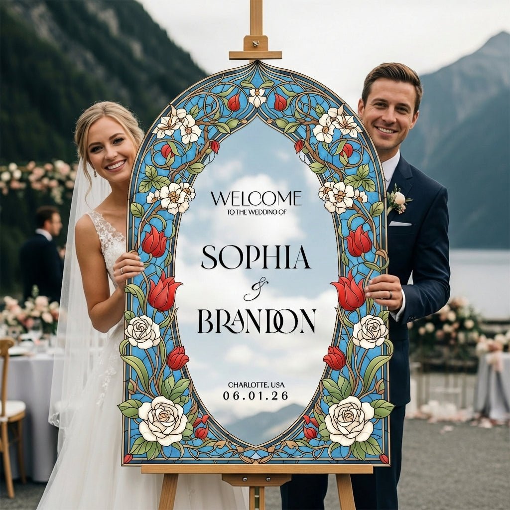 Roses Stained Glass Wedding Sign - SpeedyOrders
