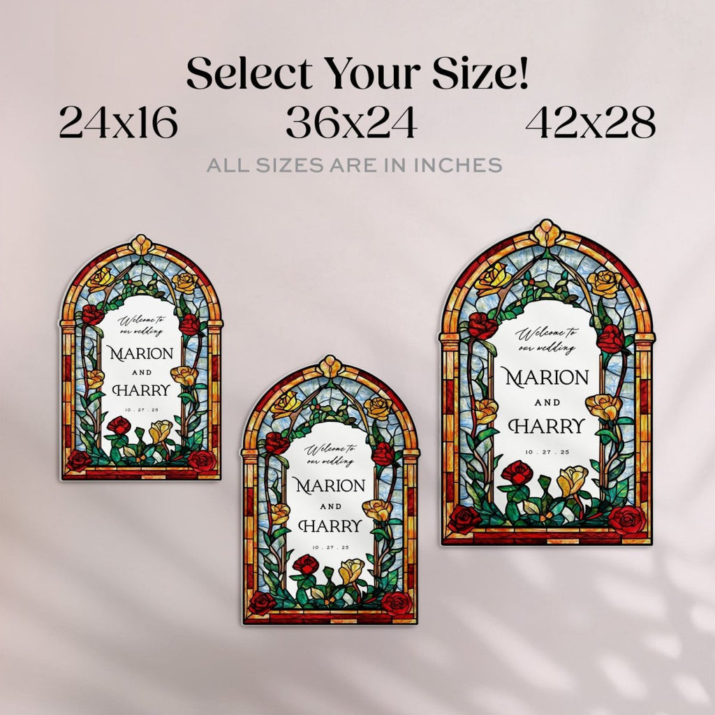 Roses Stained Glass Wedding Sign, Romantic Wedding Welcome Sign - SpeedyOrders