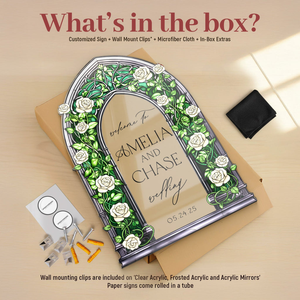 Roses Wedding Sign, Stained Glass Green Wedding Welcome Signs - SpeedyOrders