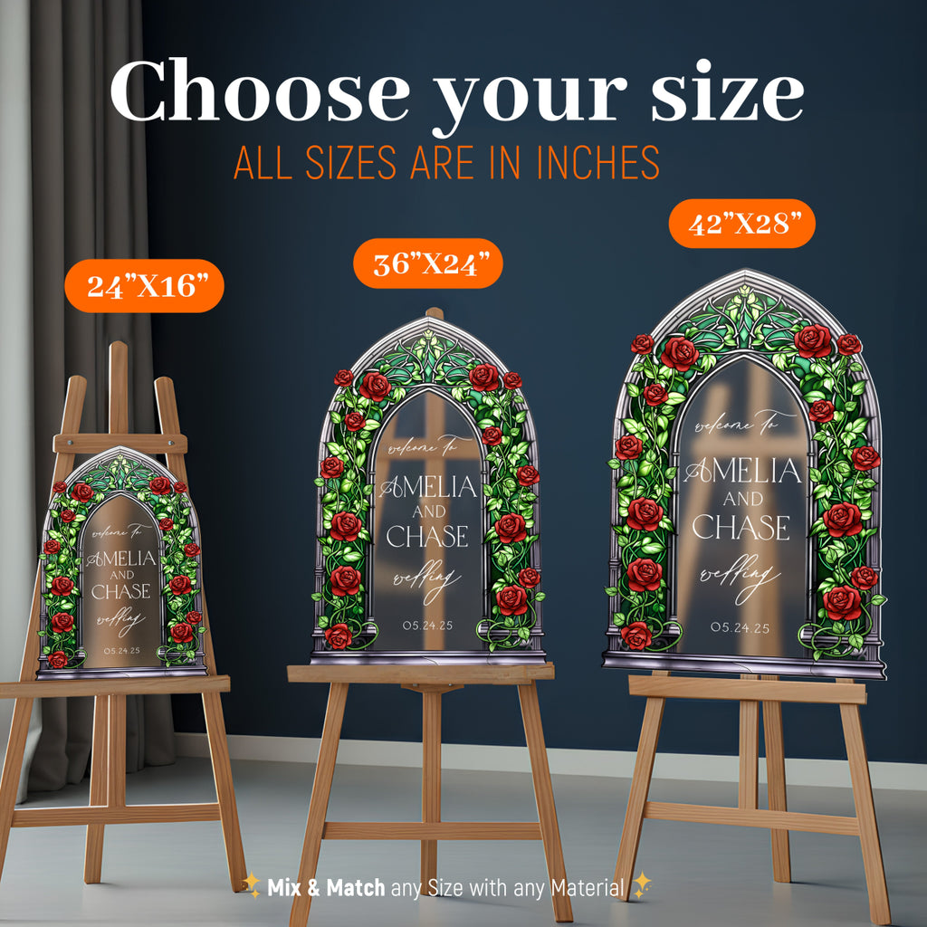 Roses Wedding Sign, Stained Glass Green Wedding Welcome Signs - SpeedyOrders