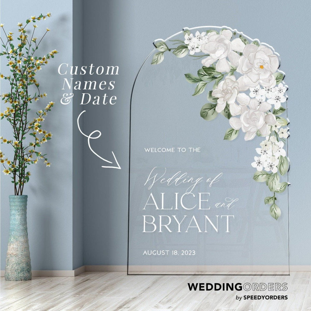 Sage Green Wedding Sign, White Floral Wedding Sign, Floral Wedding Decorations - SpeedyOrders