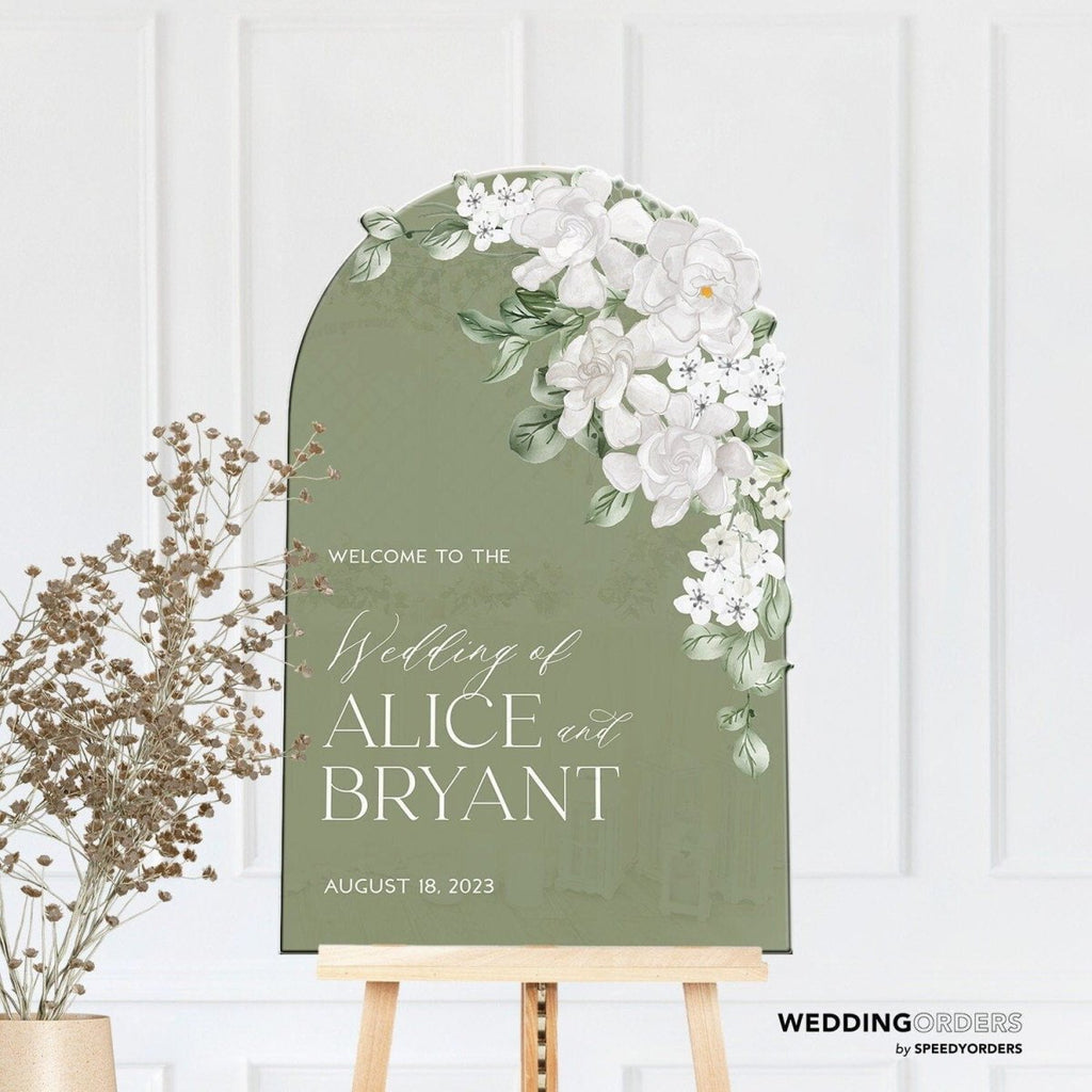 Sage Green Wedding Sign, White Floral Wedding Sign, Floral Wedding Decorations - SpeedyOrders