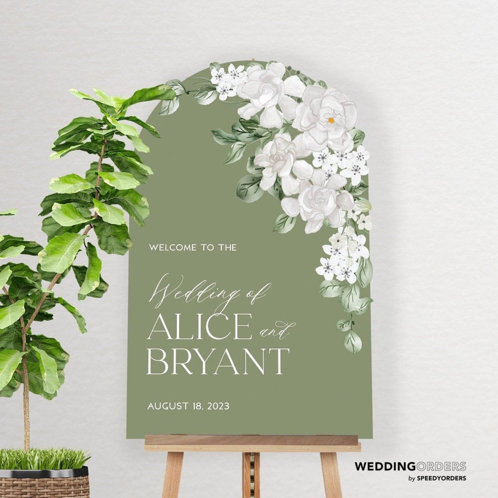 Sage Green Wedding Sign, White Floral Wedding Sign, Floral Wedding Decorations - SpeedyOrders