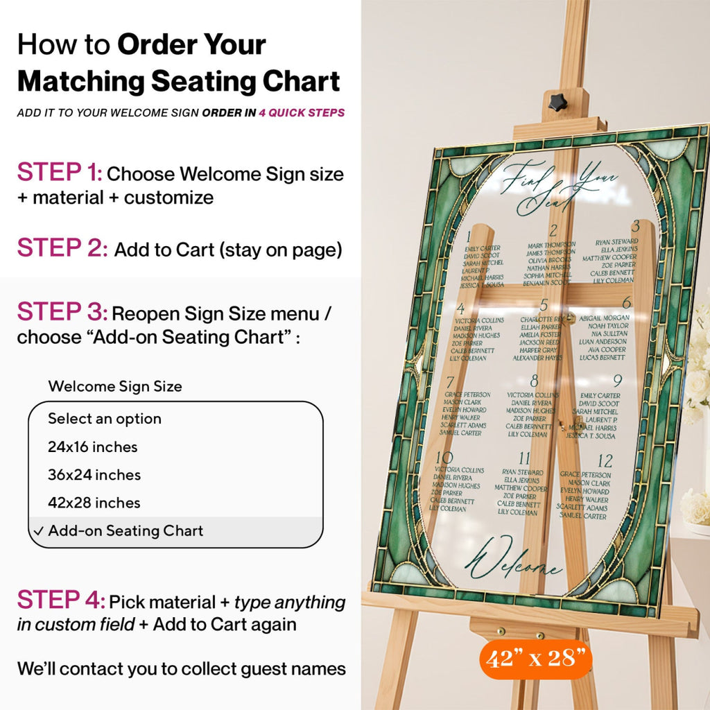 Sage Stained Glass Floral Wedding Sign, Frosted Cream Roses Wedding Welcome Sign - SpeedyOrders