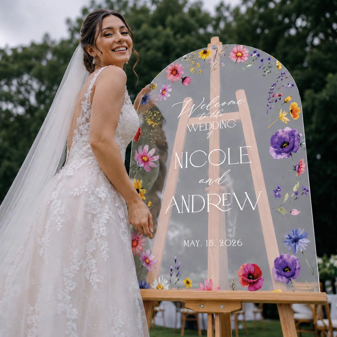 Scattered Wildflower Arch Wedding Welcome Sign - SpeedyOrders