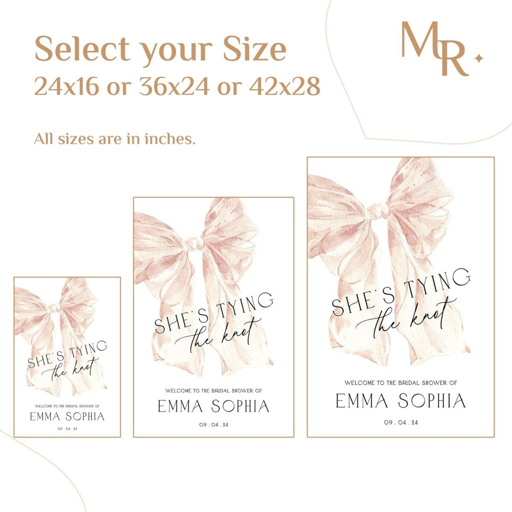 She’s Tying The Knot Bridal Shower Sign, Blush Pink Ribbon Bridal Shower Welcome Sign - SpeedyOrders