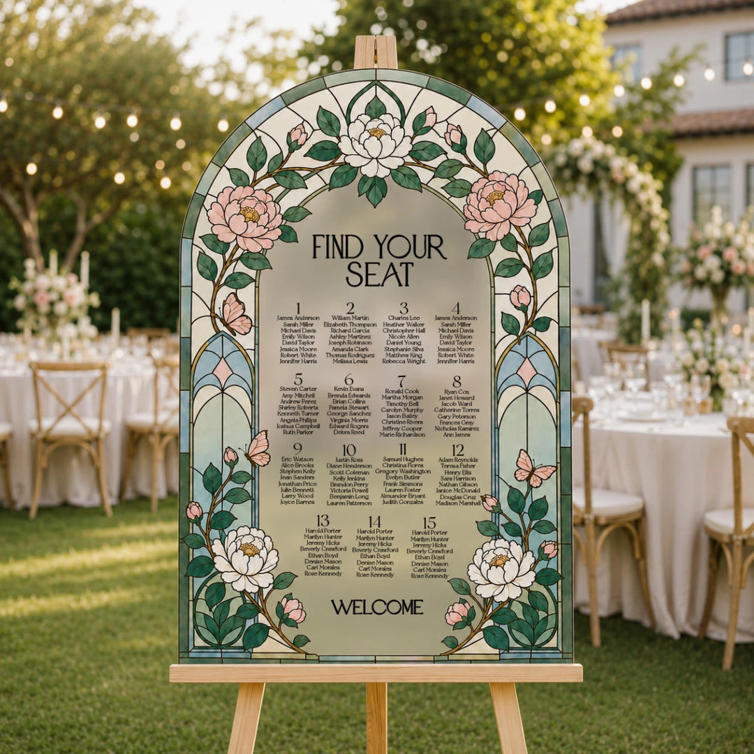 Stained Glass Arch Wedding Seating Chart Sign — Find Your Seat - SpeedyOrders