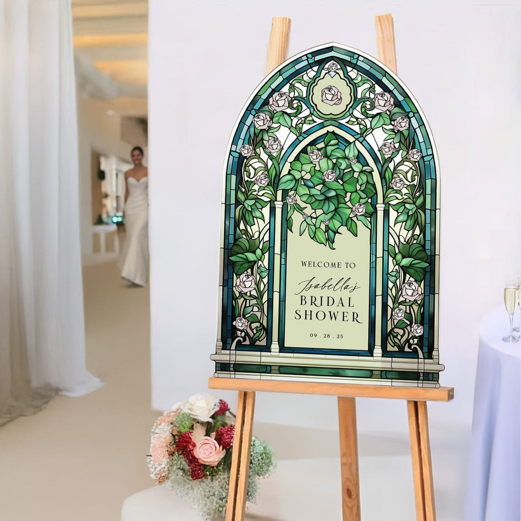 Stained Glass Bridal Shower Sign, Custom Acrylic Green Welcome Sign - SpeedyOrders