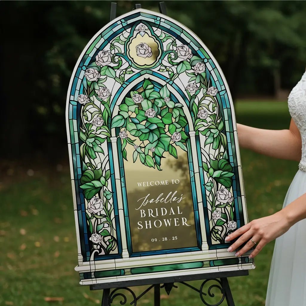 Stained Glass Bridal Shower Sign, Custom Acrylic Green Welcome Sign - SpeedyOrders