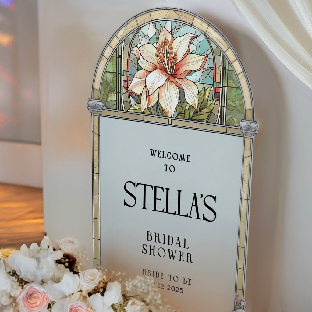 Stained Glass Bridal Shower Sign, Floral Acrylic Bridal Shower Welcome Sign - SpeedyOrders