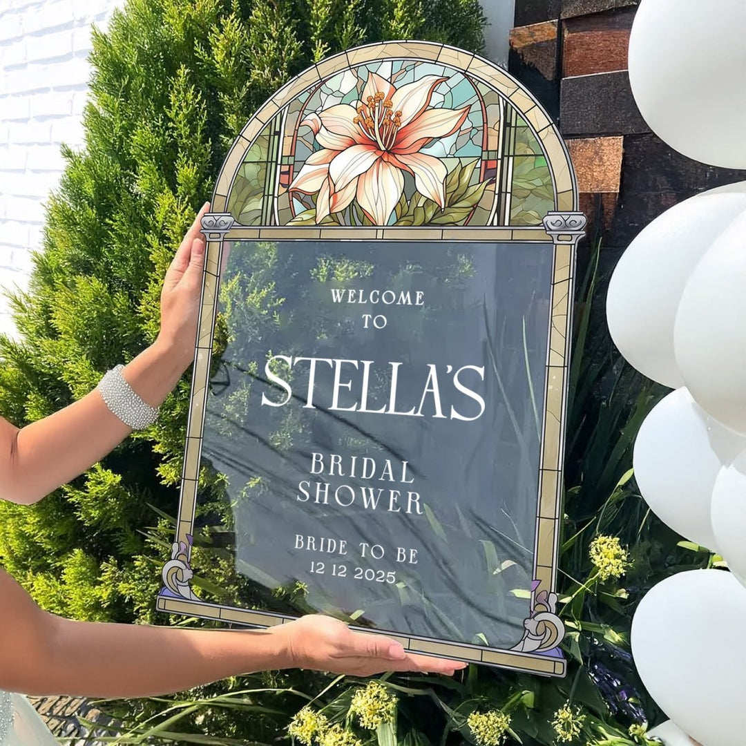 Stained Glass Bridal Shower Sign, Floral Acrylic Bridal Shower Welcome Sign - SpeedyOrders