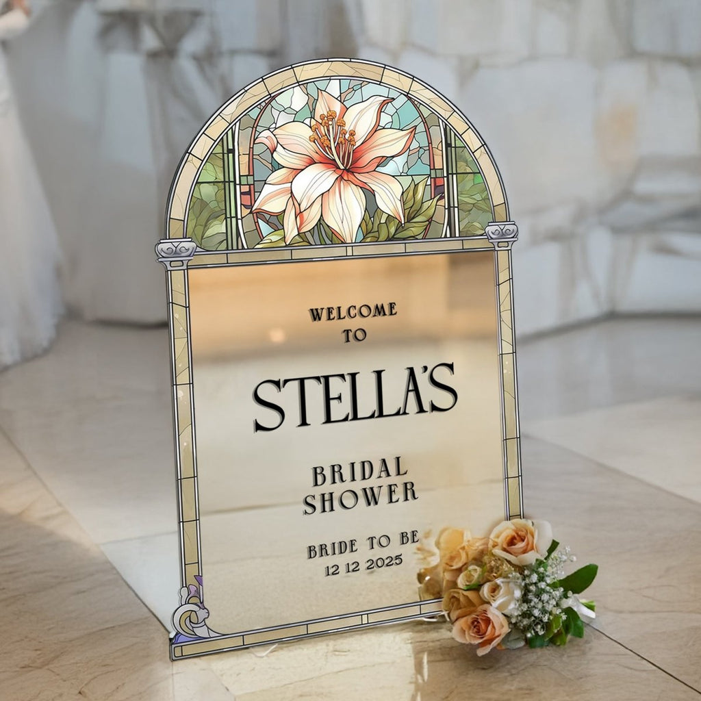 Stained Glass Bridal Shower Sign, Floral Acrylic Bridal Shower Welcome Sign - SpeedyOrders