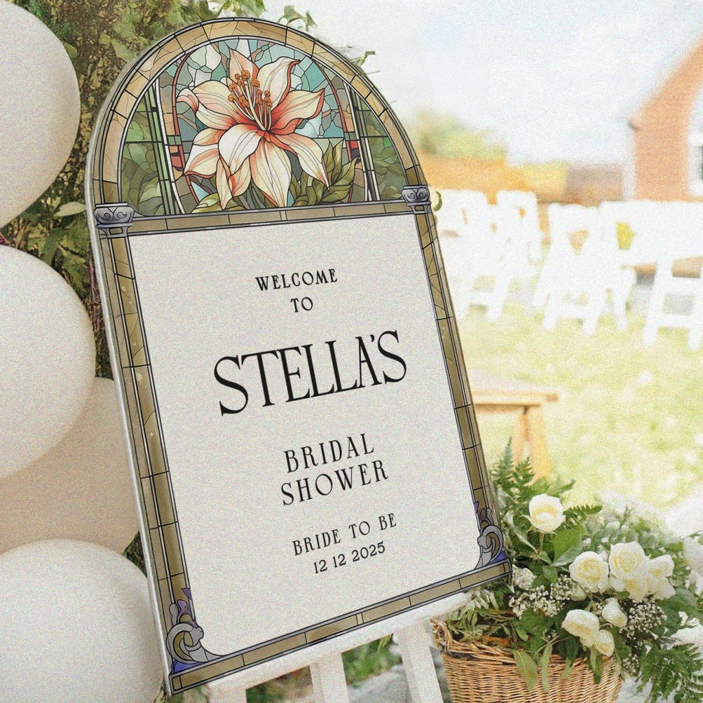 Stained Glass Bridal Shower Sign, Floral Acrylic Bridal Shower Welcome Sign - SpeedyOrders