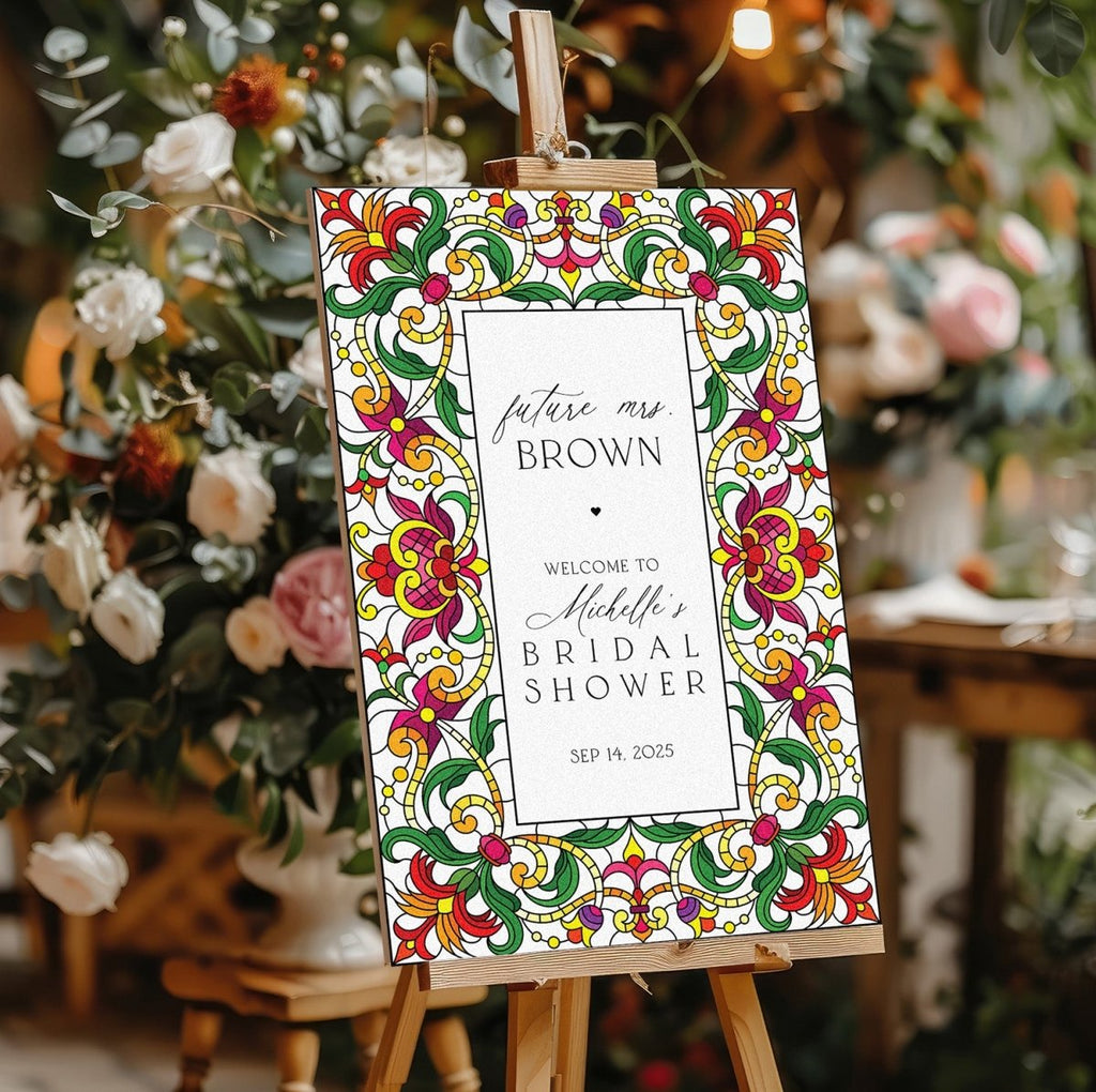 Stained Glass Bridal Shower Sign, Future Mrs Bridal Shower Welcome Sign - SpeedyOrders