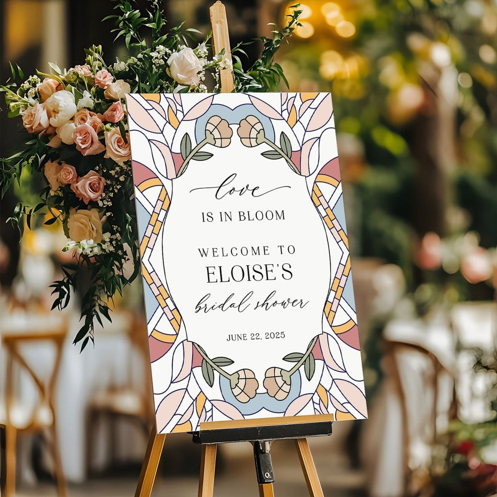 Stained Glass Bridal Shower Sign, Love In Bloom Bridal Shower Welcome Sign - SpeedyOrders