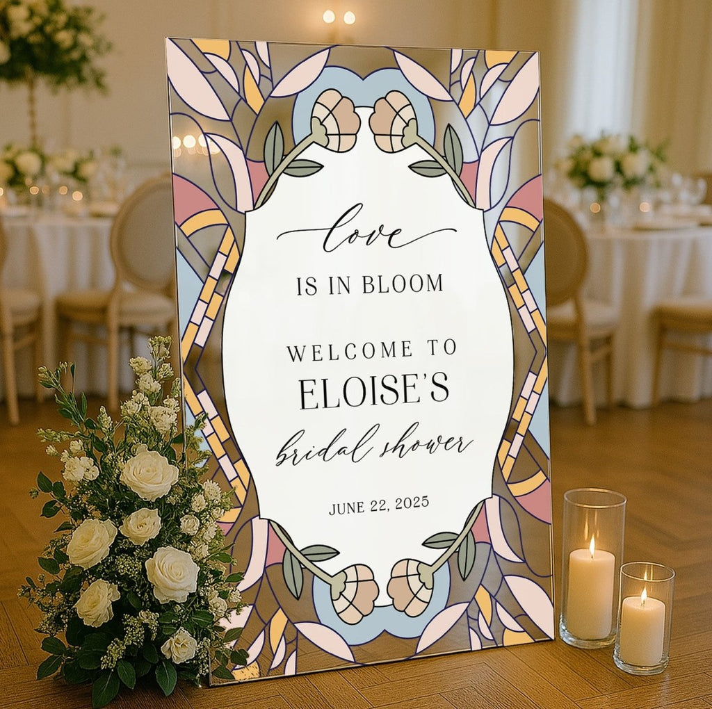 Stained Glass Bridal Shower Sign, Love In Bloom Bridal Shower Welcome Sign - SpeedyOrders