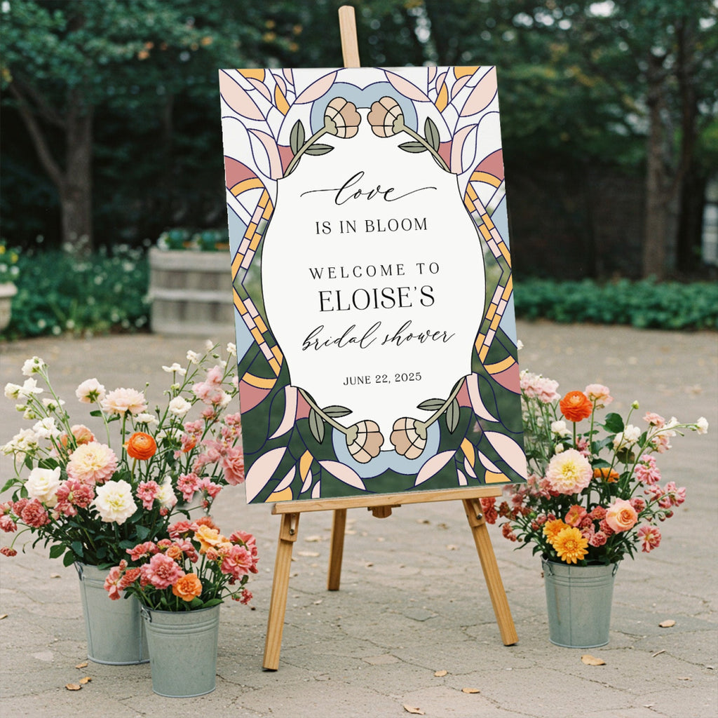 Stained Glass Bridal Shower Sign, Love In Bloom Bridal Shower Welcome Sign - SpeedyOrders