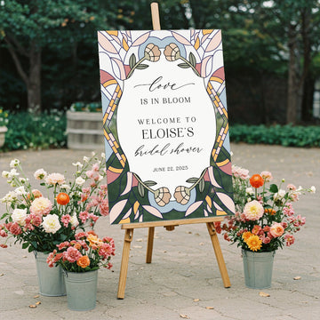Stained Glass Bridal Shower Sign, Love In Bloom Bridal Shower Welcome Sign - SpeedyOrders