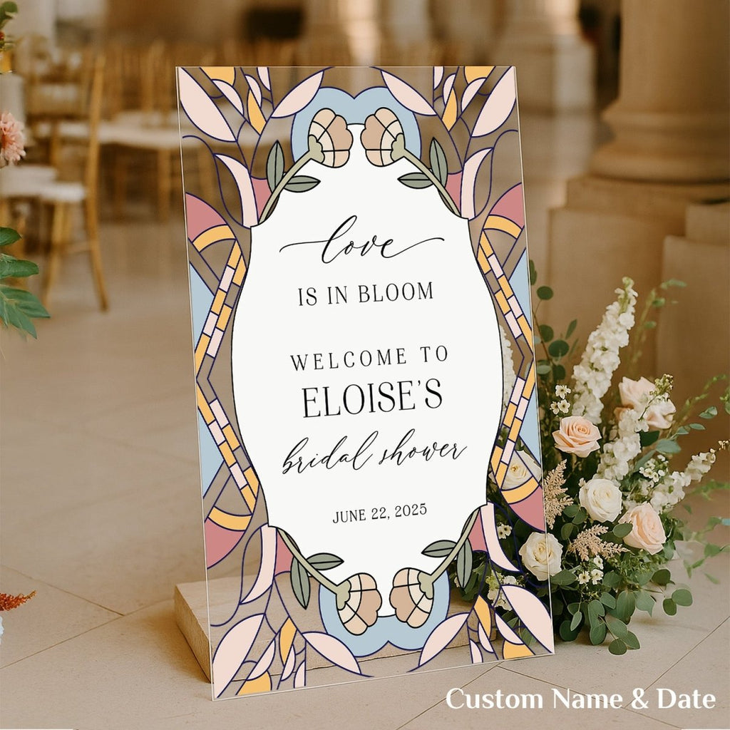 Stained Glass Bridal Shower Sign, Love In Bloom Bridal Shower Welcome Sign - SpeedyOrders
