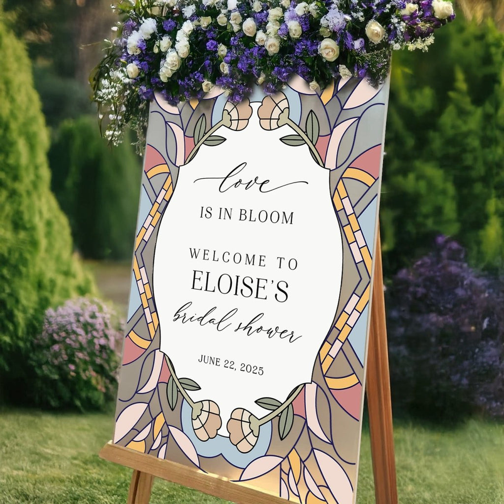 Stained Glass Bridal Shower Sign, Love In Bloom Bridal Shower Welcome Sign - SpeedyOrders