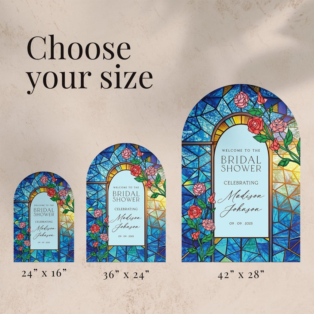 Stained Glass Bridal Shower Sign, Red Roses Bridal Shower Welcome Sign - SpeedyOrders