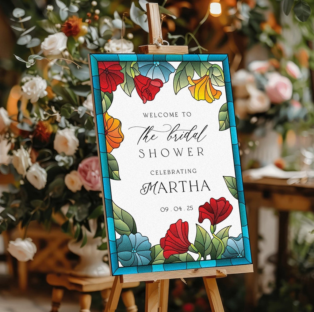 Stained Glass Bridal Shower Sign, Suncatcher Stain Glass Bridal Shower Welcome Sign - SpeedyOrders