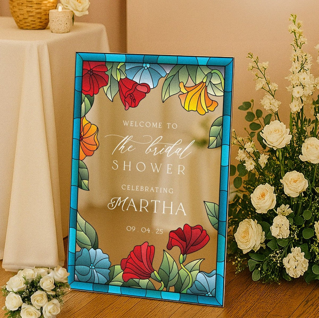 Stained Glass Bridal Shower Sign, Suncatcher Stain Glass Bridal Shower Welcome Sign - SpeedyOrders