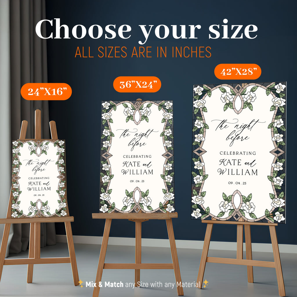 Stained Glass The Night Before Wedding Sign, Wedding Dinner Welcome Sign - SpeedyOrders